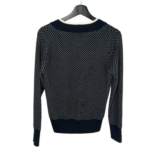 Brooks Brother Black White V Neck Dotted Long Sleeve Knit Sweater Top Medium - Picture 2 of 7